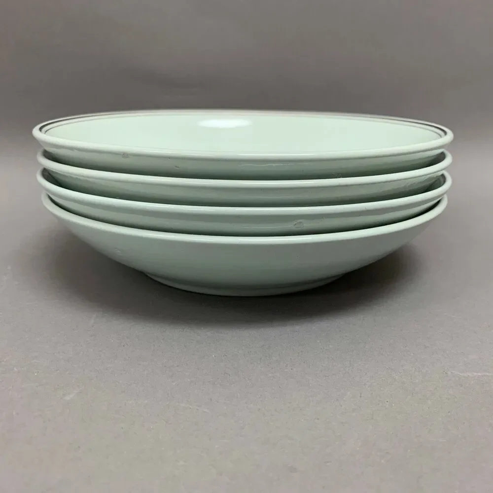 Lady Empire Princess Permacal Coup Bowls Oven Proof Green Platinum Trim Lot of 4